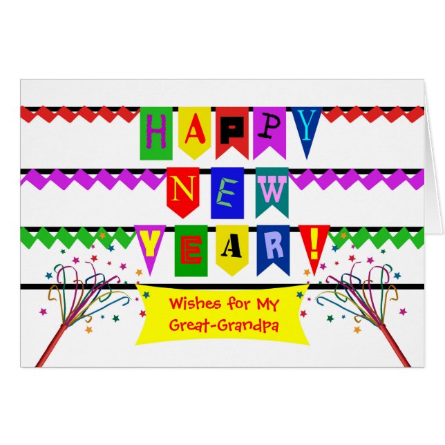 Custom New Year for Great-grandpa, Colourful Flags (Front Horizontal)