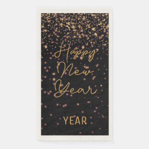 Custom New Year Glowing Silver Confetti On Black  Napkin