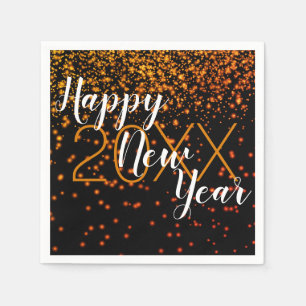Custom New Year Orange Confetti Glow On Black Napkin