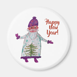 Custom  New Year,  Santa Claus  Round Magnet