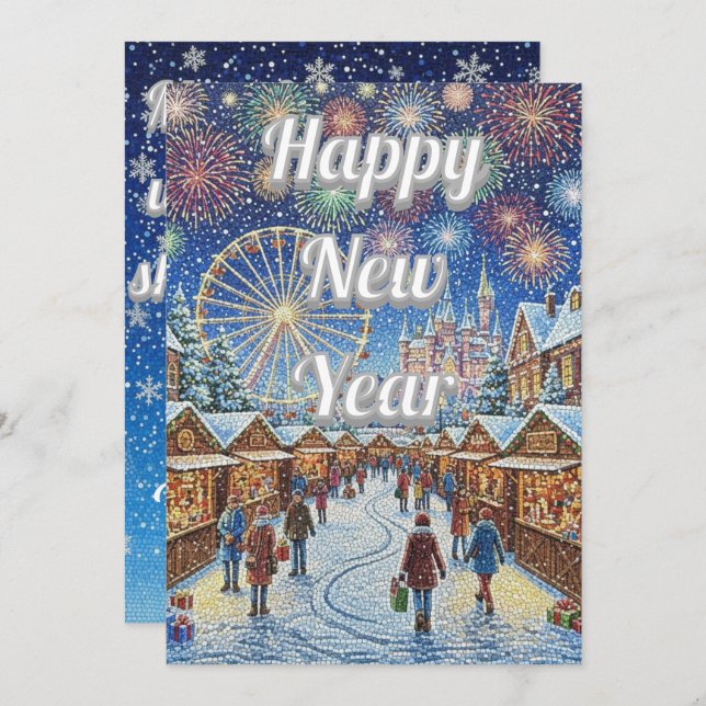 Custom New Year's design with blue sky Holiday Card (Front/Back)