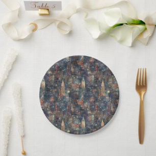 Custom New York City at New Year's in Watercolors Paper Plate