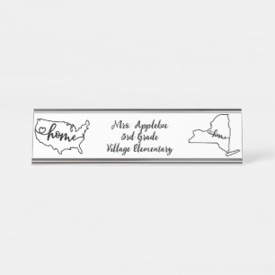 Custom New York State US Home Line Art Desk Name Plate