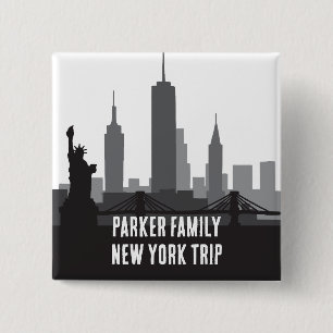 Custom New York Trip Skyline Statue of Liberty 2 Inch Square Button
