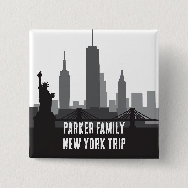 Custom New York Trip Skyline Statue of Liberty 2 Inch Square Button (Front)