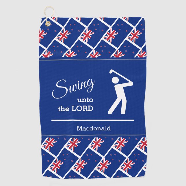 Custom NEW ZEALAND Christian Swing Unto The Lord Golf Towel (Front)