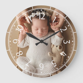 Custom Newborn Baby Photo Modern Minimal Wall Large Clock