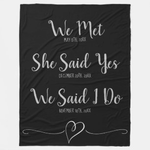 Custom Newly Weds Wedding Date Black and Grey Fleece Blanket