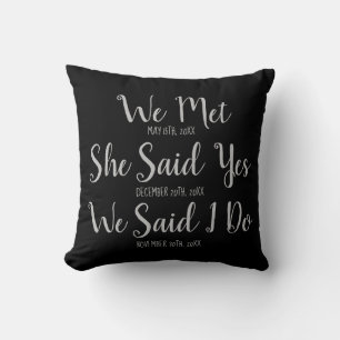 Custom Newly Weds Wedding Date Black and Grey Thro Throw Pillow
