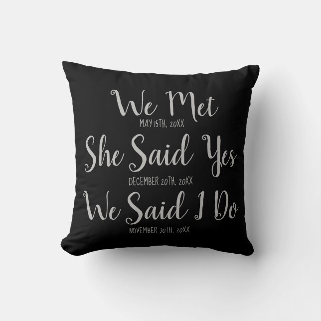 Custom Newly Weds Wedding Date Black and Grey Thro Throw Pillow (Front)