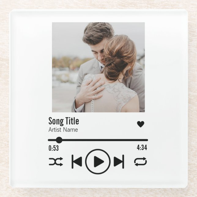 Custom Newlywed Photo Song Playlist Glass Coaster (Front)