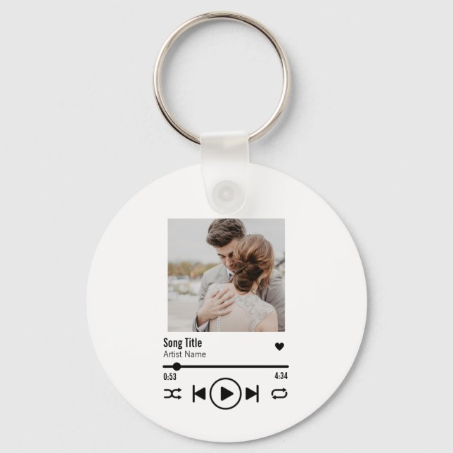 Custom Newlywed Photo Song Playlist  Keychain (Front)