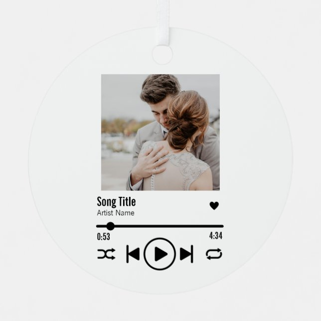 Custom Newlywed Photo Song Playlist Metal Ornament (Front)