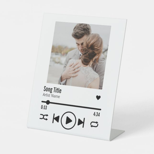 Custom Newlywed Photo Song Playlist Pedestal Sign (Front)