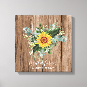 Custom Newlyweds Rustic Sunflowers Eucalyptus Leaf Canvas Print