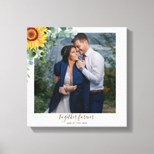 Custom Newlyweds Rustic Sunflowers Eucalyptus Leaf Canvas Print