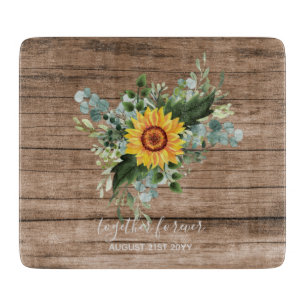 Custom Newlyweds Rustic Sunflowers Eucalyptus Leaf Cutting Board