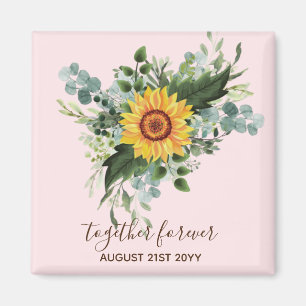 Custom Newlyweds Rustic Sunflowers Eucalyptus Leaf Magnet