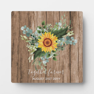 Custom Newlyweds Rustic Sunflowers Eucalyptus Leaf Plaque
