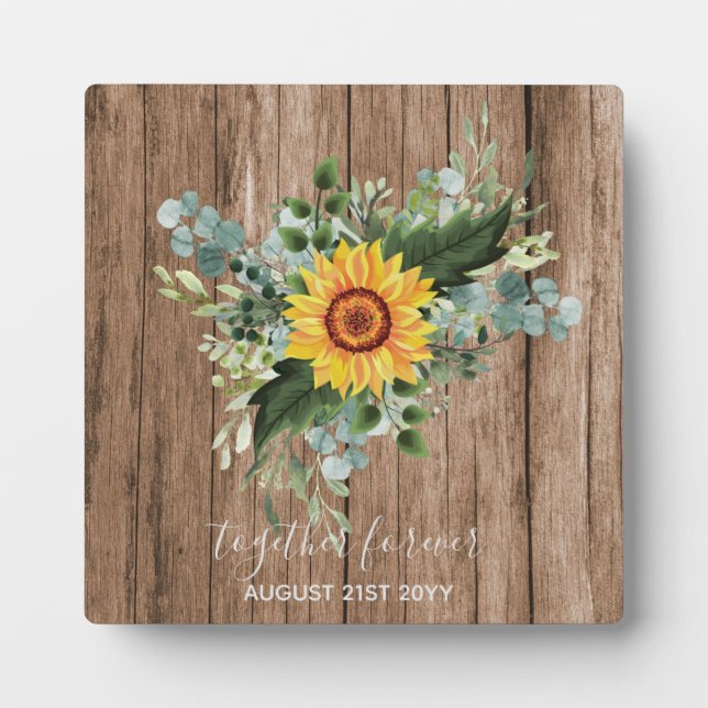 Custom Newlyweds Rustic Sunflowers Eucalyptus Leaf Plaque (Front)