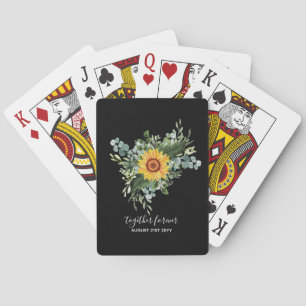 Custom Newlyweds Rustic Sunflowers Eucalyptus Leaf Playing Cards