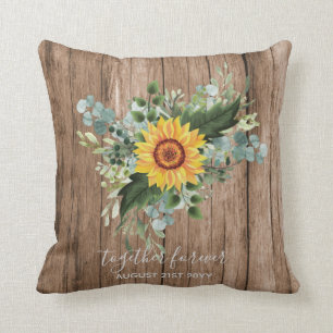 Custom Newlyweds Rustic Sunflowers Eucalyptus Leaf Throw Pillow