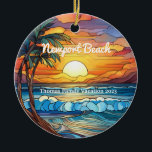 Custom Newport Beach Beach Faux Stained Glass Ceramic Ornament<br><div class="desc">Cute personalizable tropical Trip souvenir.

Customization:
Change Caption and year to make it unique.</div>