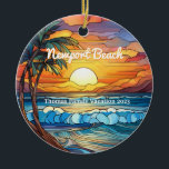 Custom Newport Beach Beach Faux Stained Glass Ceramic Ornament<br><div class="desc">Cute personalizable tropical Trip souvenir.

Customization:
Change Caption and year to make it unique.</div>