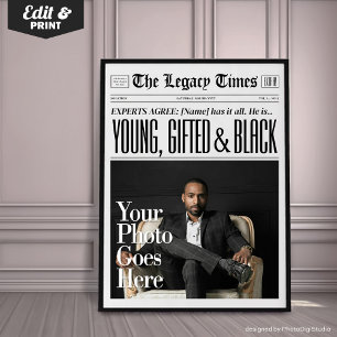 Custom Newspaper Art Print, Young Gifted and Black Poster