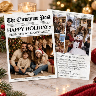 Custom Newspaper Christmas Card, Unique Fun Photo Holiday Card