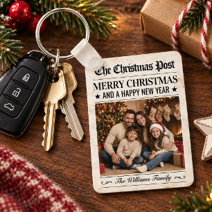 Custom Newspaper Christmas Keychain, Family Photo Keychain