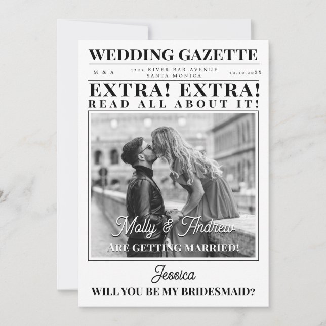 Custom Newspaper Photo Unique Bridesmaid Proposal  Invitation (Front)