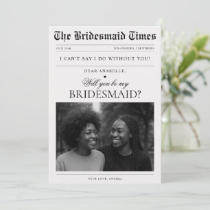 Custom Newspaper Photo Unique Bridesmaid Proposal Invitation