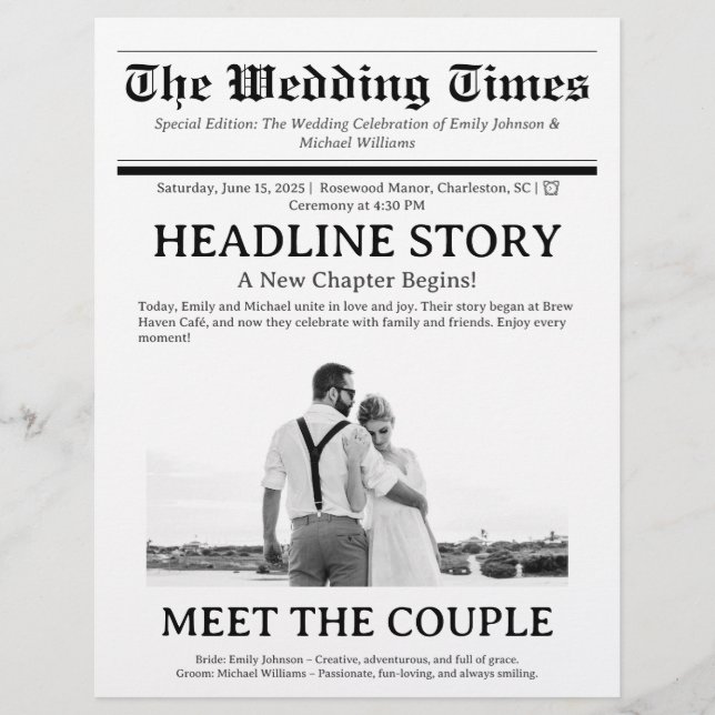 Custom Newspaper Wedding Program  (Front)