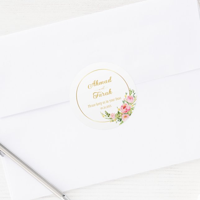 Custom Nikkah Shaadi Islamic Wedding Floral Classic Round Sticker (Creator Uploaded)