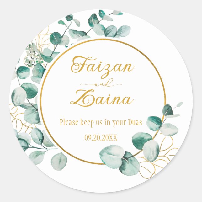 Custom Nikkah Shaadi Islamic Wedding Floral Classic Round Sticker (Front)