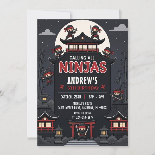 Custom Ninja boy Warrior birthday Party  Invitation (Front)