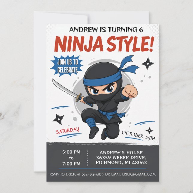 Custom Ninjas Birthday Invitation (Front)