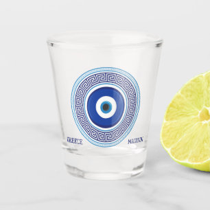 Custom Nme & Text Greek Pattern Evil Eye Nazar Shot Glass