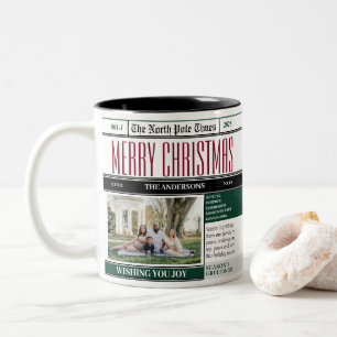 Custom North Pole Newspaper Christmas Photo Two-Tone Coffee Mug