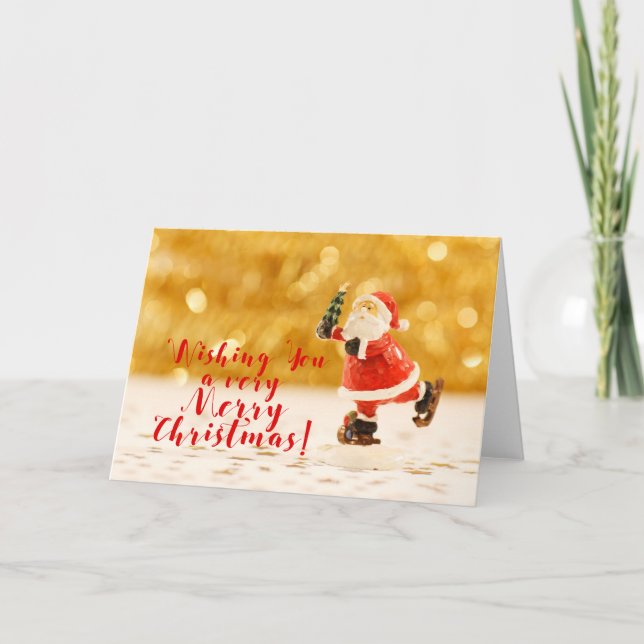 Custom NOSTALGIC MERRY CHRISTMAS SANTA SKATING Holiday Card (Front)