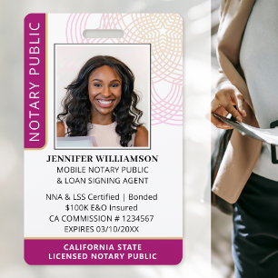 Custom Notary Public ID Photo Badge Pink
