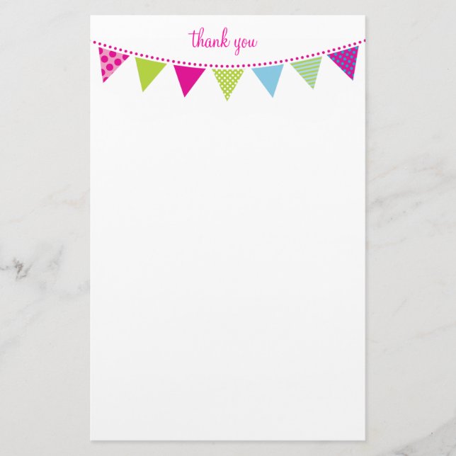 CUSTOM NOTE cute bright bunting aqua lime pink Stationery (Front)