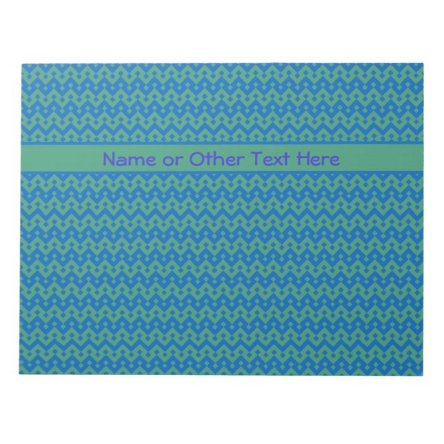 Custom Notepad Jotter, Emerald and Blue Geometric (Front)