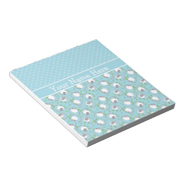 Custom Notepad or Jotter: Blue, Fun Sheep Patterns (Angled)