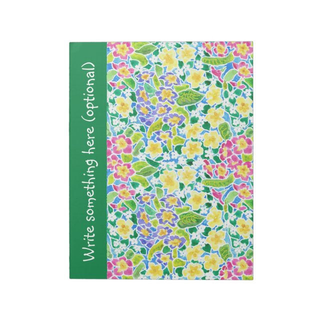 Custom Notepad or Jotter, Primroses, Forest Green (Rotated)