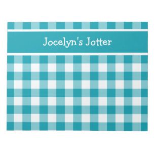 Custom Notepad or Jotter, Teal Check Gingham