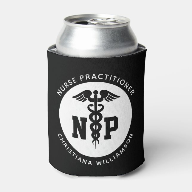 Custom NP Nurse Practitioner Graduation Caduceus Can Cooler (Can Front)