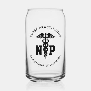 Custom NP Nurse Practitioner Graduation Caduceus Can Glass