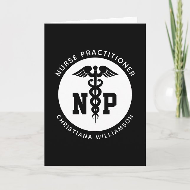 Custom NP Nurse Practitioner Graduation Caduceus Card (Front)